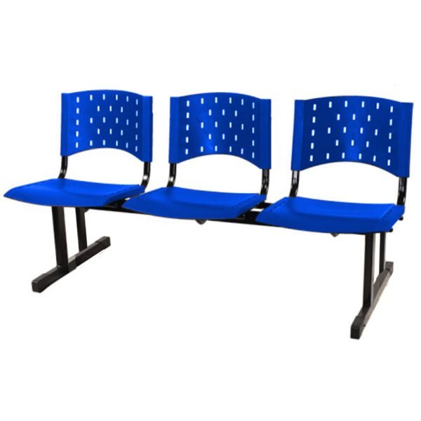 Cadeira Longarina PLÁSTICA 03 Lugares - Cor AZUL - Realplast - 33070