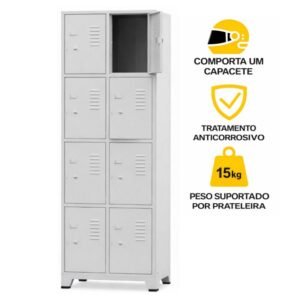 Armário Roupeiro de Aço c/ 08 Portas Pequenas – 1,96×0,63×0,35m – 74206