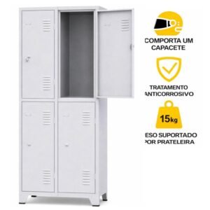 Armário Roupeiro de Aço c/ 04 Portas Grandes – 1,96×0,63×0,36m – 74202