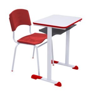 Kit Escolar Individual VERMELHO – (Mesa e Cadeira) – ADULTO – MADEIRA - COR VERMELHO - 40096