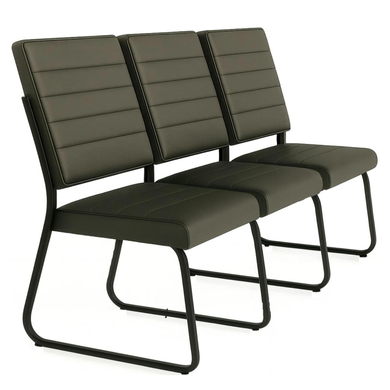 Sofanete para Escritório Estofada com 03 Lugares - TRIX - Pés PRETO - 35123