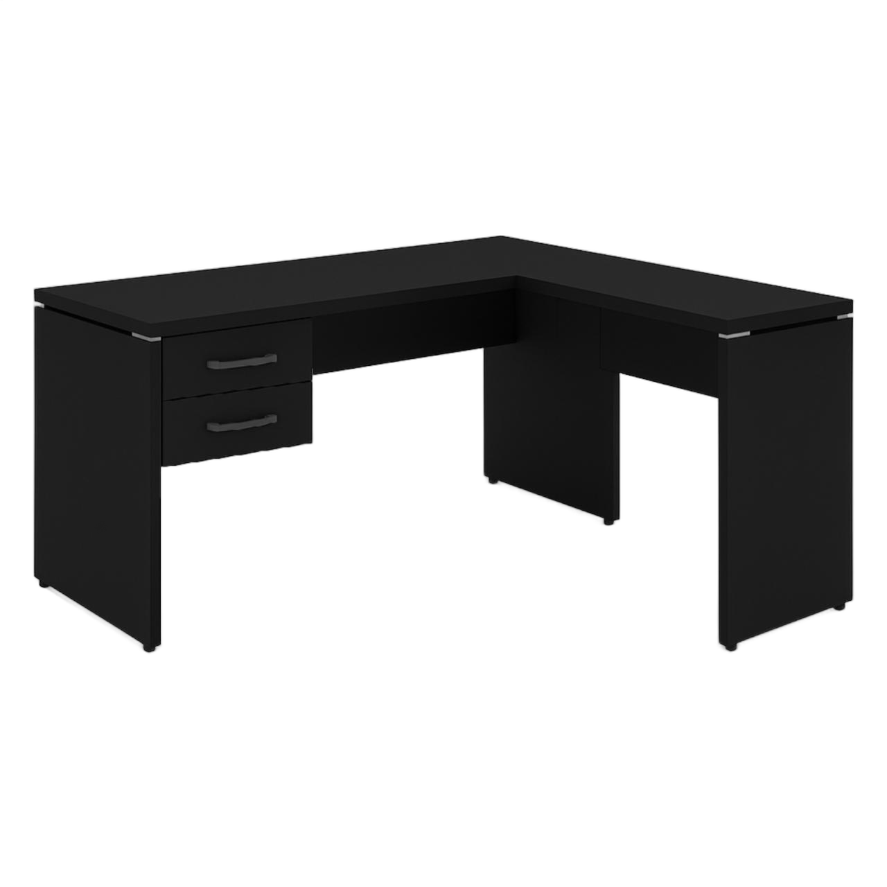 Mesa em L PÉ PAINEL (Mesa 1,50m + Mesa Auxiliar) - C/ Gavetas - PRETO / PRETO - 26014
