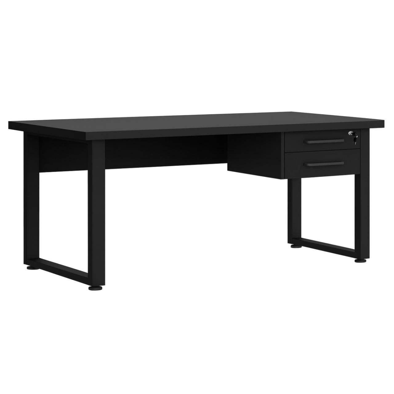Mesa Escritório PÉ QUADRO - 1,70x0,70m - C/ Gavetas - PRETO / PRETO - 26203