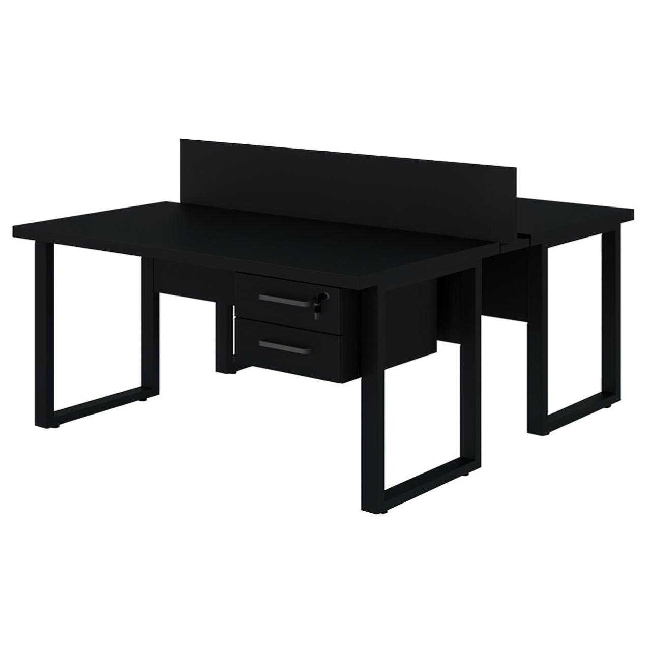 Mesa Dupla de Escritório PÉ QUADRO - 1,50x1,35m - C/ Gavetas - PRETO / PRETO - 26804