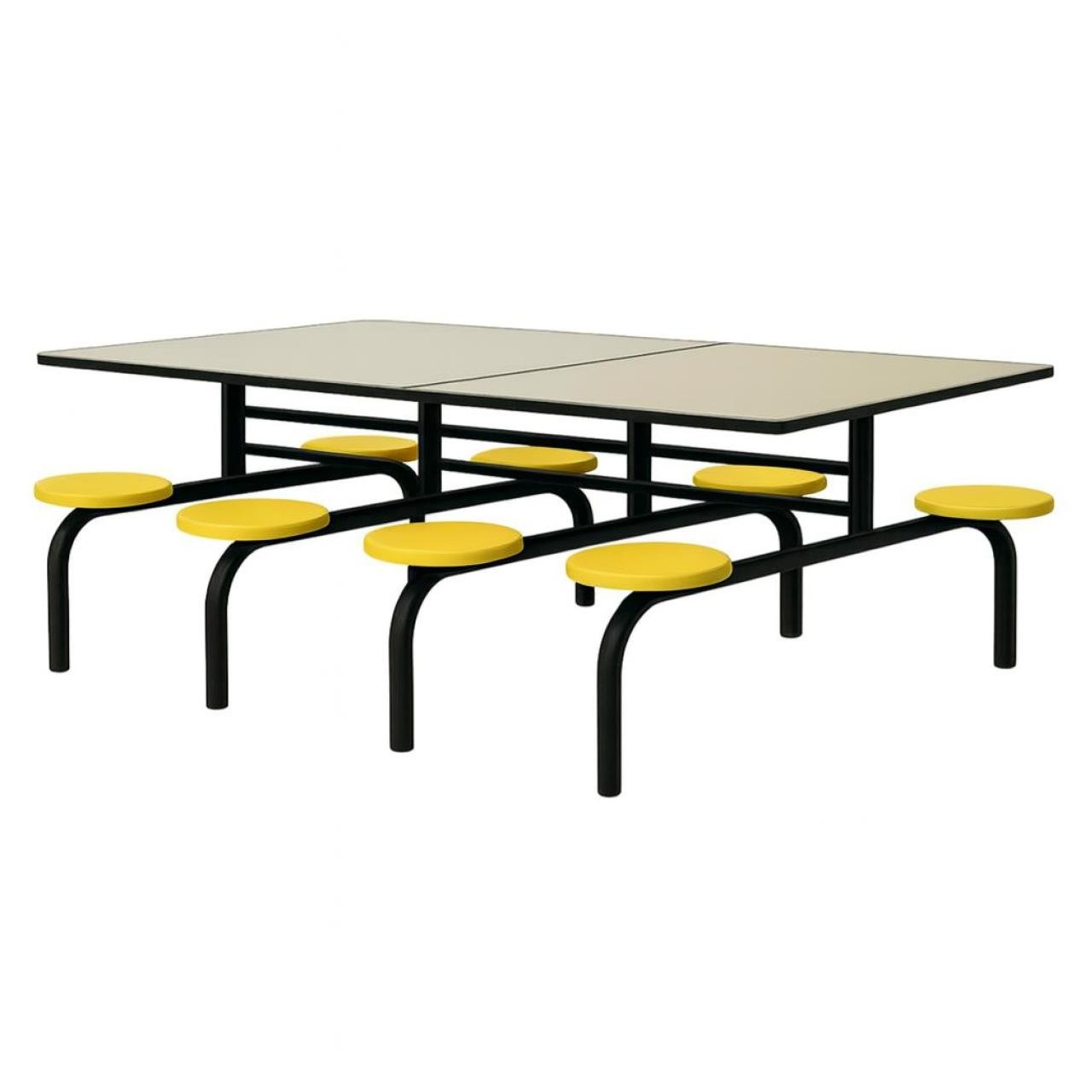 Mesa para Refeitório FIXA 8 Lugares MDP Branco de 25 mm - Assento AMARELO - 50102