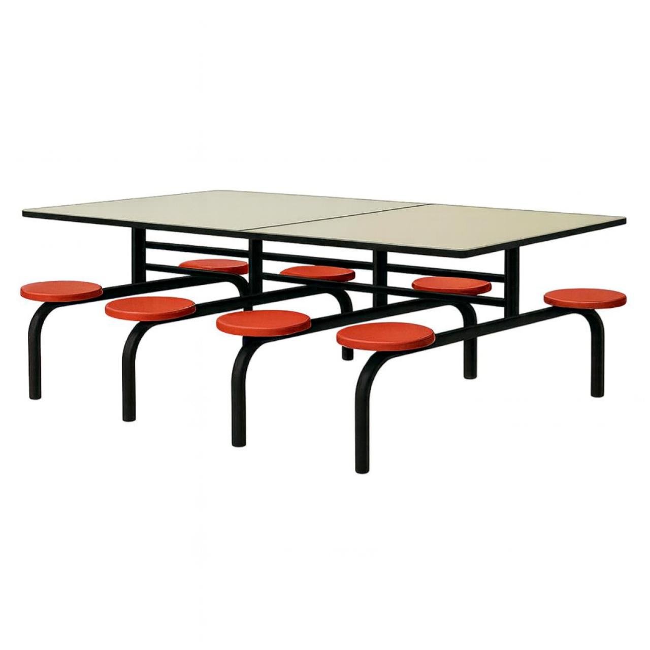 Mesa para Refeitório FIXA 8 Lugares MDP Branco de 25 mm - Assento VERMELHO - 50103