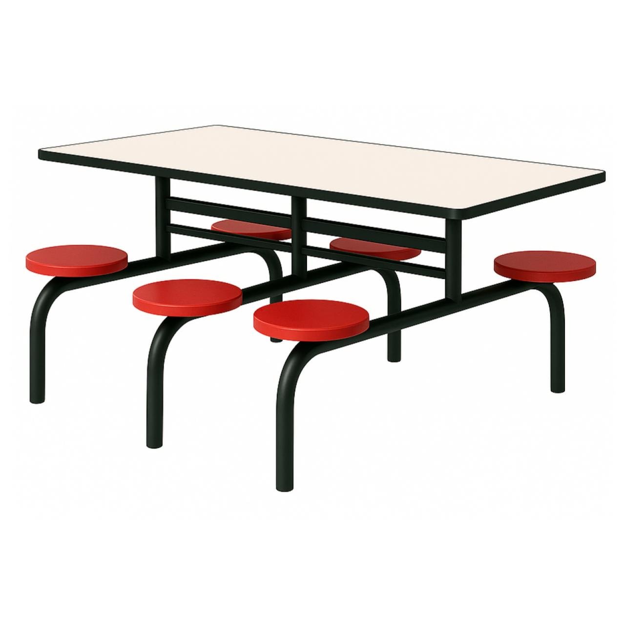 Mesa para Refeitório FIXA 6 Lugares MDP Branco de 25 mm - Assento VERMELHO - 50204