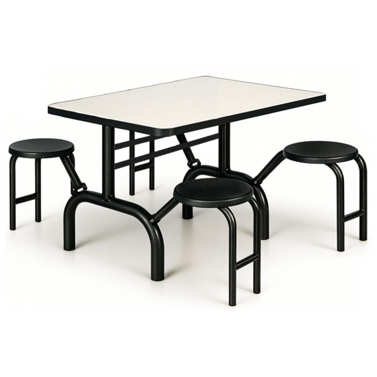 Mesa para Refeitório ESCAMOTEÁVEL 04 Lugares MDP Branco de 25 mm - Assento PRETO - 50401