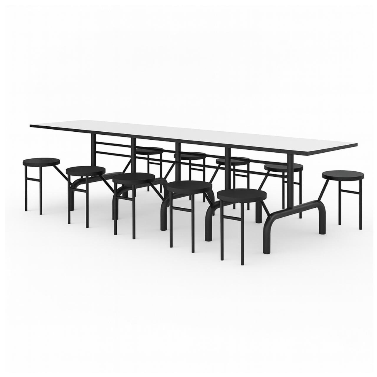 Mesa para Refeitório ESCAMOTEÁVEL 10 Lugares MDP Branco de 25 mm - Assento PRETO - 50903